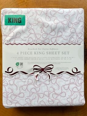 Boundary 4 Piece King Sheet Set White with Pink Bows